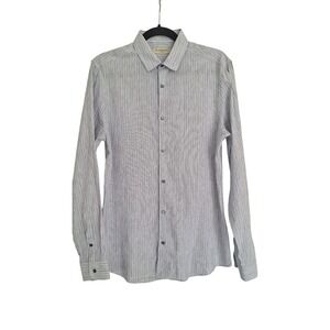 Burberry London Shirt M White Blue Stripe Button Down Long Sleeve Linen Cotton